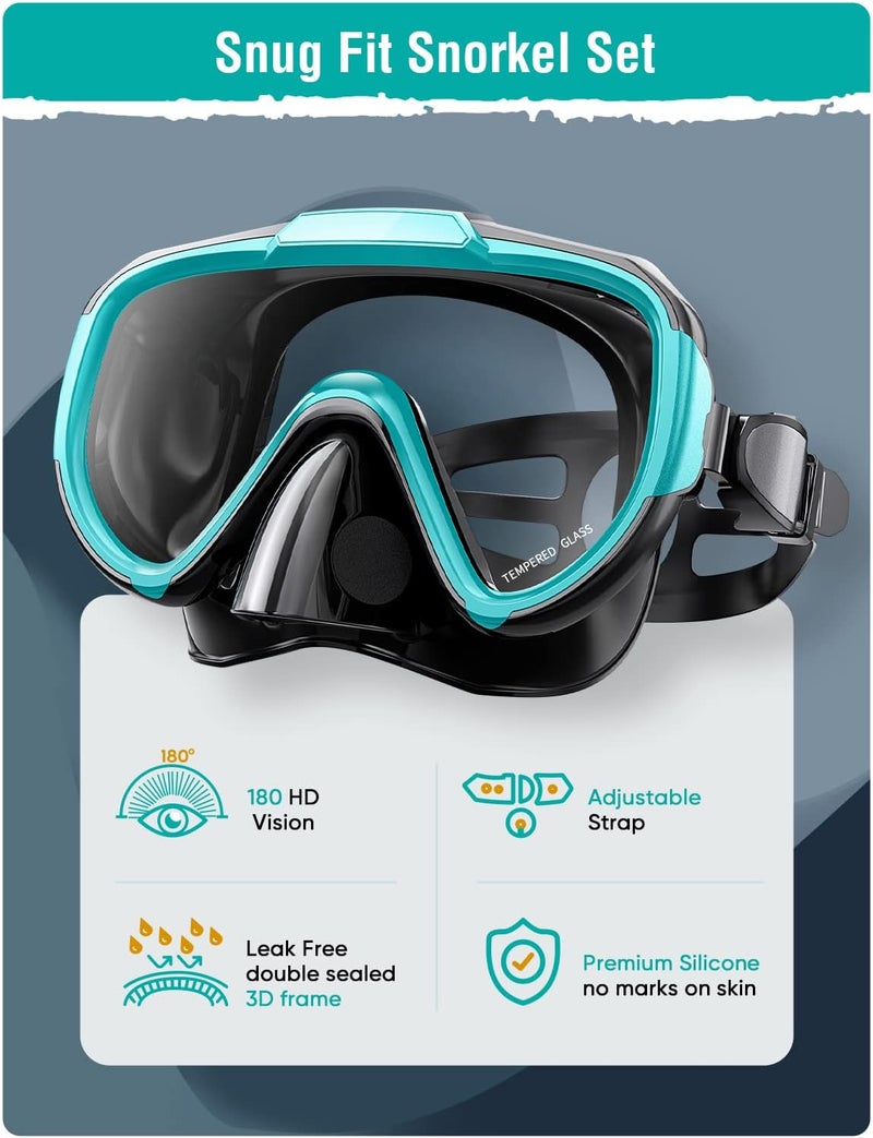 Seovediary Snorkel Set Adults Snorkeling Gear Anti-Fog Panoramic View Swim Mask Dry Top Snorkel Kit with Carry Bag for Snorkeling Scuba Diving Swimming Travel - Image 2